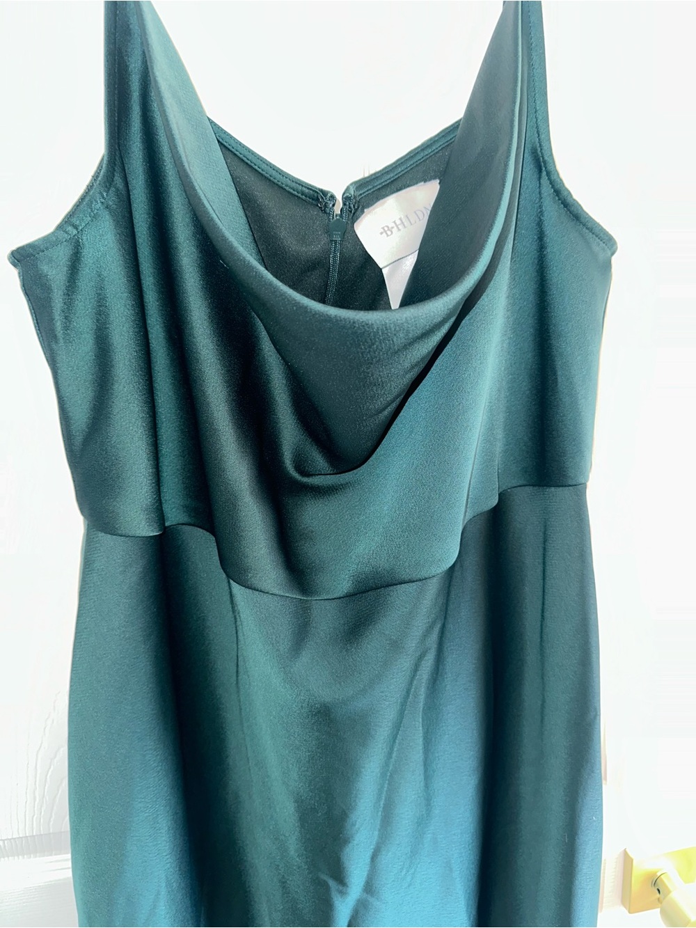Forest Green Silky Cowl Neck MIDI Dress BHLDN by Anthropologie